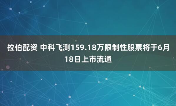 拉伯配资 中科飞测159.18万限制性股票将于6月18日上市流通